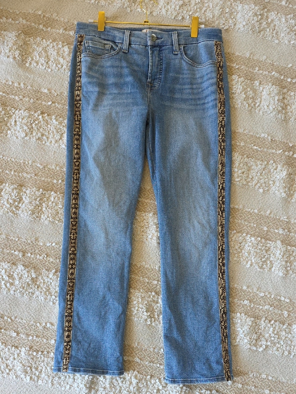 Jen7 Light Blue Ankle Straight-Leg Stretch Jeans Snake Embroidered Trim 6